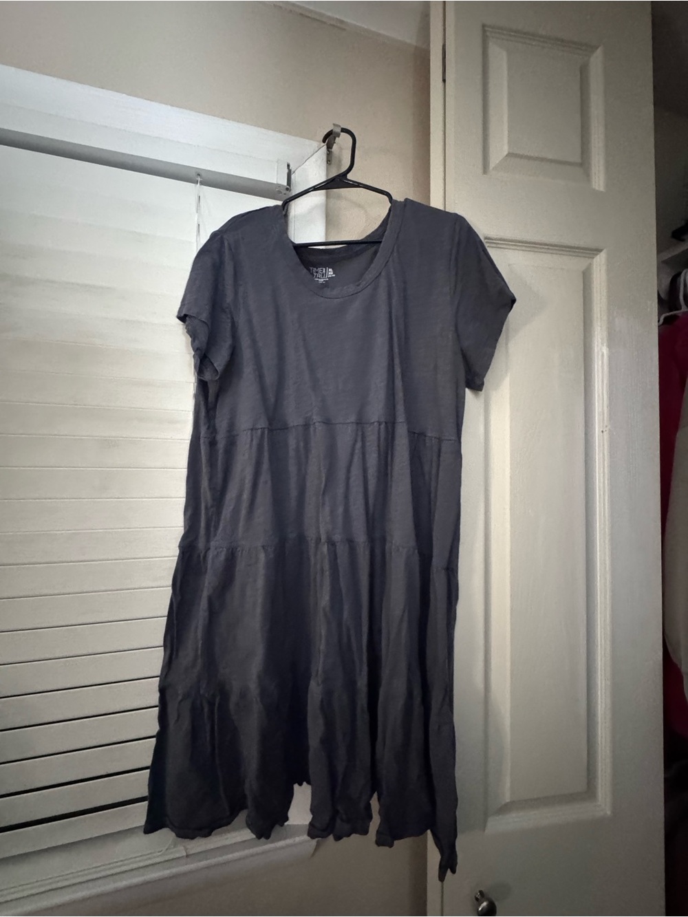 Time and Tru Charcoal Gray Tiered Short-Sleeve Dress